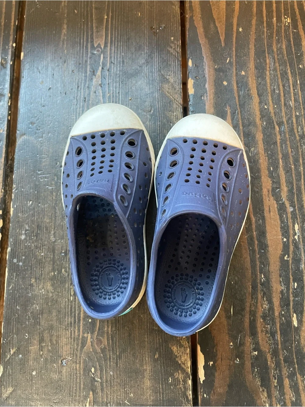 Native Kids Water Shoe in Navy with White Toe